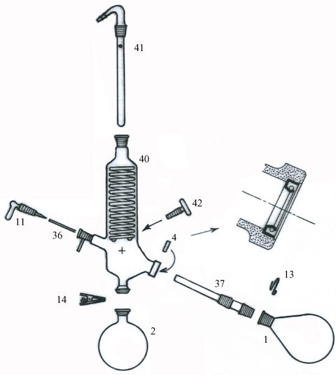 Vetreria 674 a refrigerante verticale per distillazione di solventi ad alto punto di ebollizione. Per evaporatore rotante.